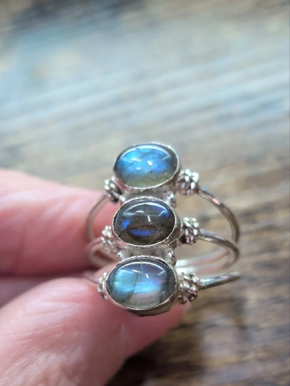 Sterling Silver Labradorite Stackable Ring Set - Blue Flash